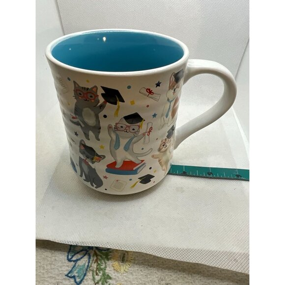 Graduation Cat-Themed Ceramic Mug By Clementine Paper Inc. 16 Oz Teal Interior & - Picture 4 of 6